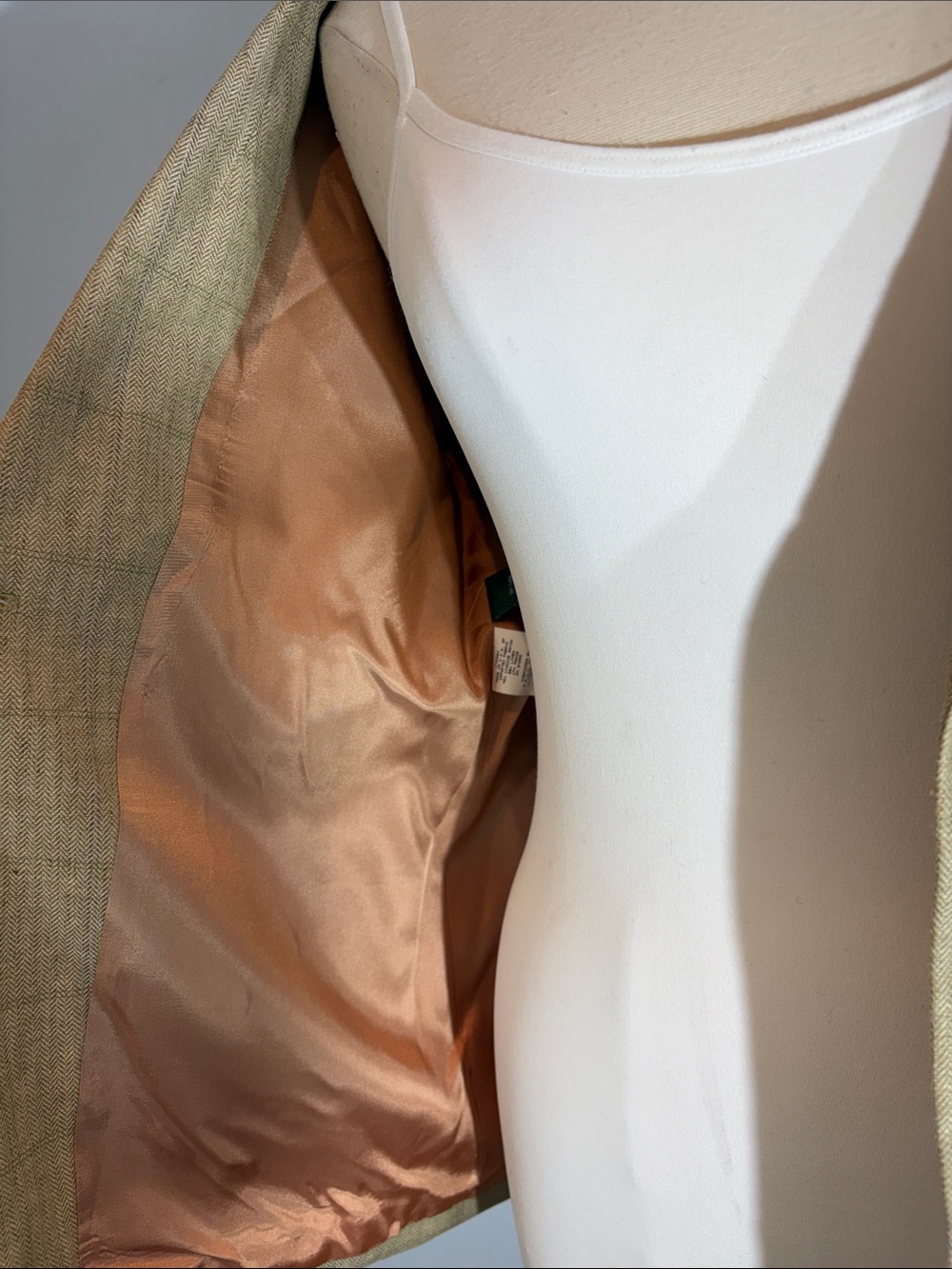 Lauren Ralph Lauren Herringbone Linen Rayon Blazer Tailored Jacket Tan Size 8 - Picture 15 of 16
